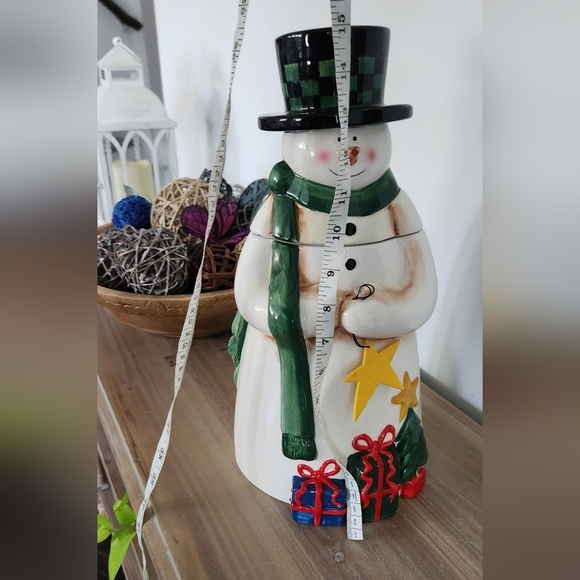 ⛄ Vintage JCPenney Christmas Snowman Cookie Jar, 15” Tall with Green Scarf & hat - Picture 14 of 16